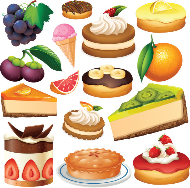 放置孤立的水果和甜点图片下载