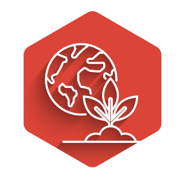 白线地球地球仪和植物图标隔离图片下载