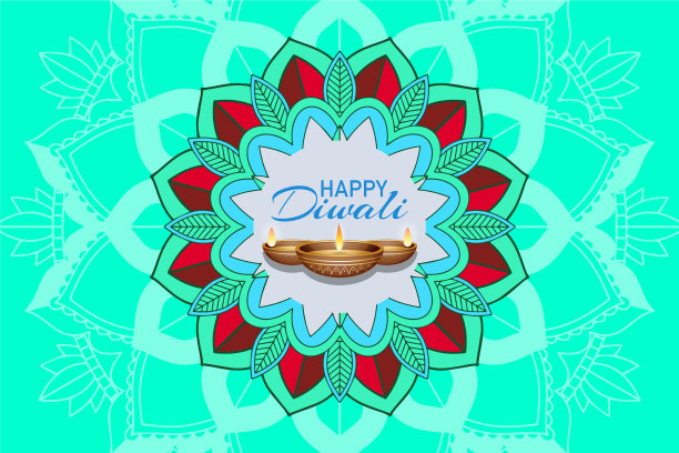 以曼荼罗图案为背景的快乐排灯节图片下载