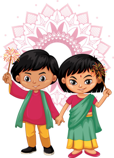 印度男孩和女孩的曼荼罗图案图片下载