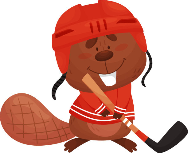 卡通海狸人物穿着曲棍球站着图片下载