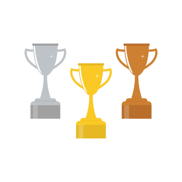 设置奖杯得主奖杯，金，银和铜图片下载