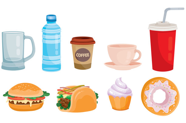设置街头小吃和饮料，咖啡和汉堡图片下载