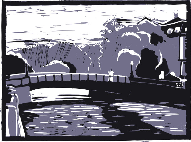 古代北方城市与运河旅游素描图片下载