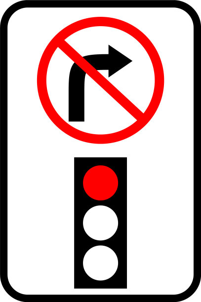 美国交通路标红灯时不准右转图片下载