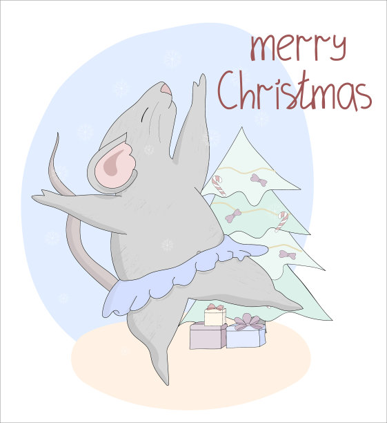 穿裙子的老鼠在新年树旁跳舞图片下载