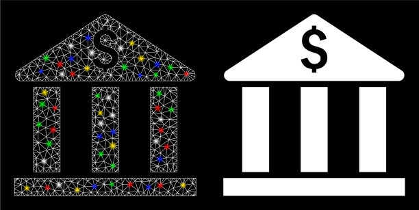 发光的网格胴体银行建筑图标与耀斑图片下载