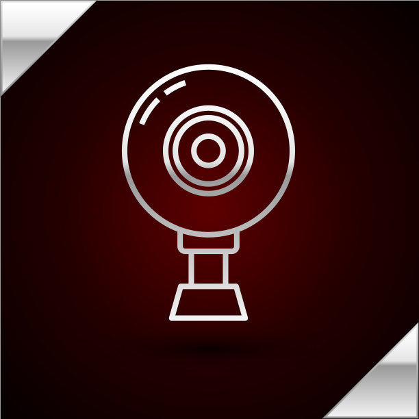 银色线网络摄像机图标孤立在暗红色图片下载