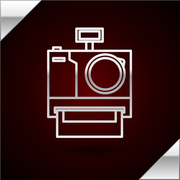 银色线照片相机图标孤立在暗红色图片下载