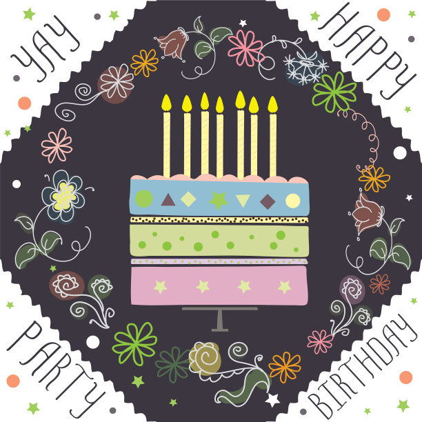 可爱的生日贺卡，有蛋糕和蜡烛图片下载