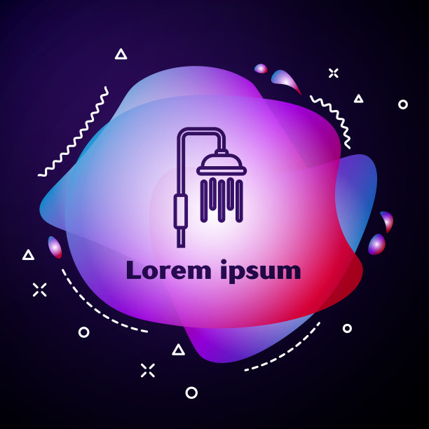 紫色线条的莲蓬头用水滴流动图片下载