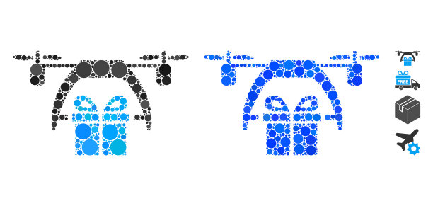 礼品无人机投递组合图标圆圈图片下载