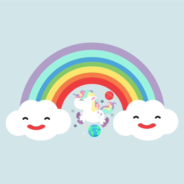 彩色彩虹配独角兽图片下载