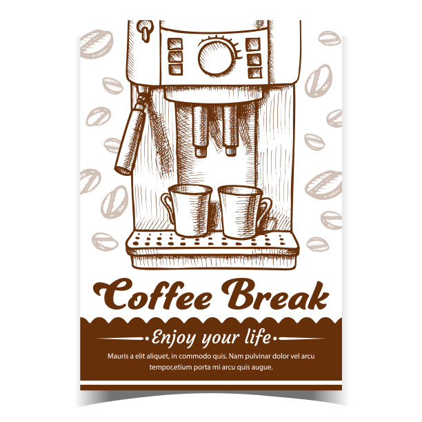 咖啡机和两杯画海报图片下载