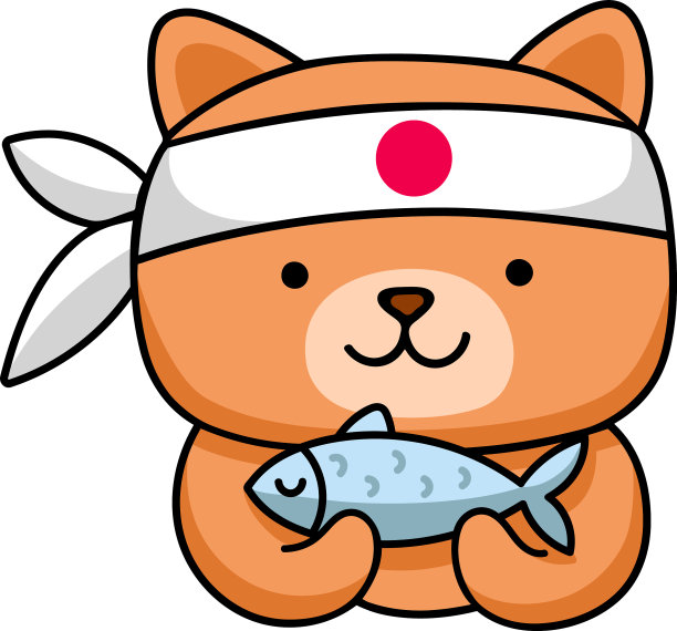 狗柴犬抱着鱼的可爱卡通人物图片下载
