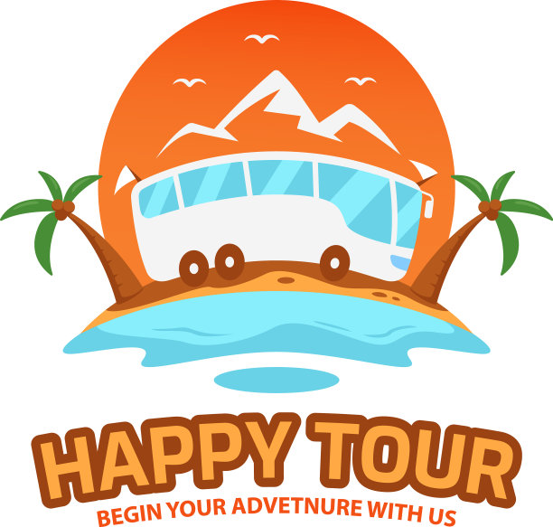 快乐旅游标志和旅游徽章在趣味缤纷中图片下载