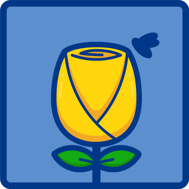 黄色郁金香与蜜蜂标志图标象征图片下载