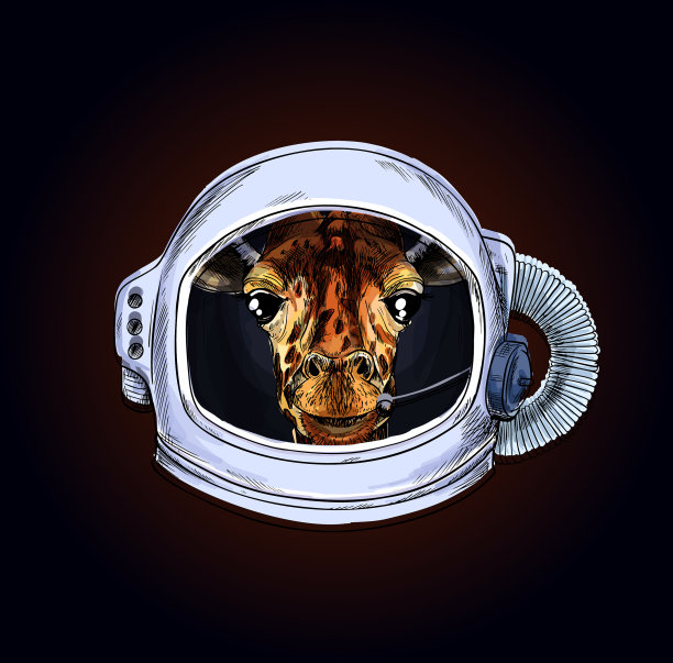 长颈鹿头在宇航员头盔黑色bg图片下载