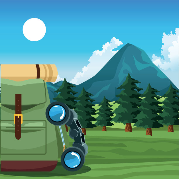 旅行背包和望远镜俯瞰大自然图片下载