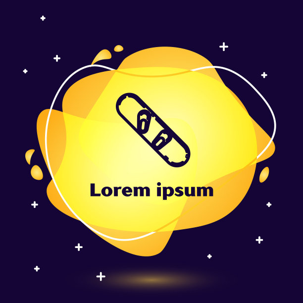 黑色线滑雪板图标孤立在深蓝色图片下载