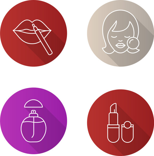 化妆品平面线性长阴影图标设置图片下载