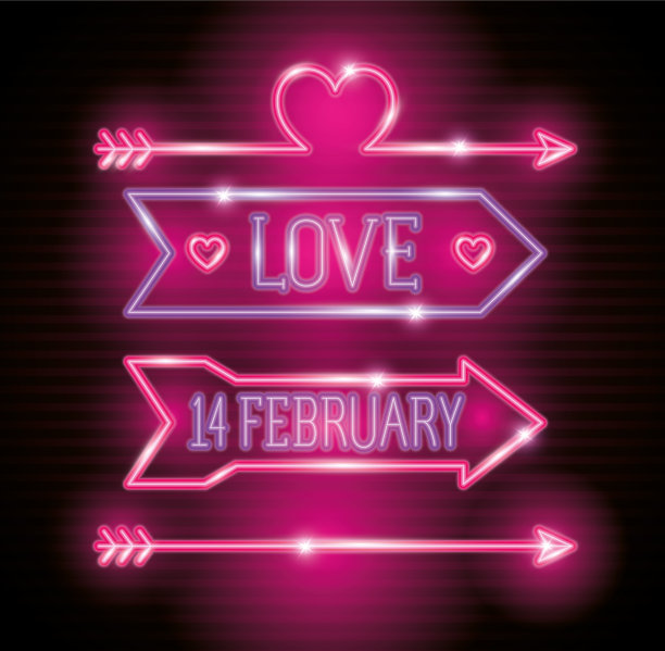 情人节用箭和霓虹灯装饰图片下载