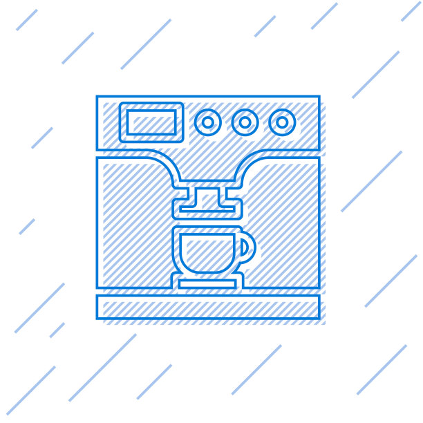 蓝线咖啡机和咖啡杯的图标图片下载