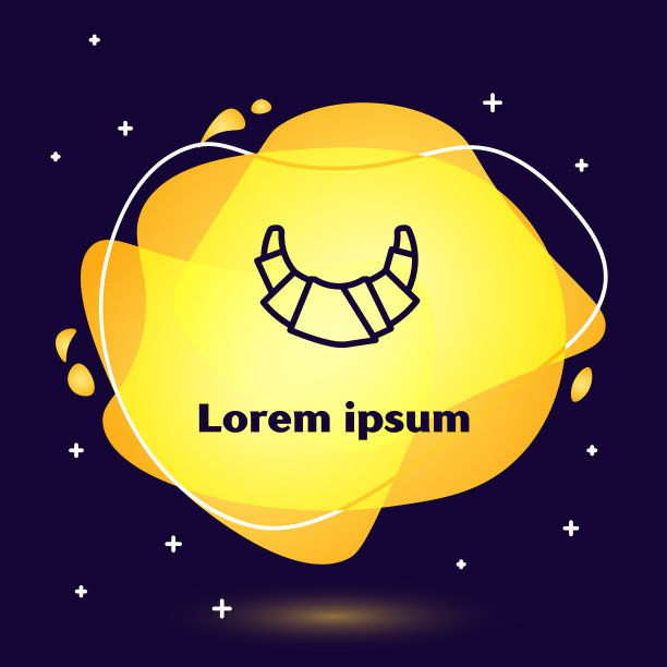 黑线牛角面包图标孤立在深蓝色图片下载