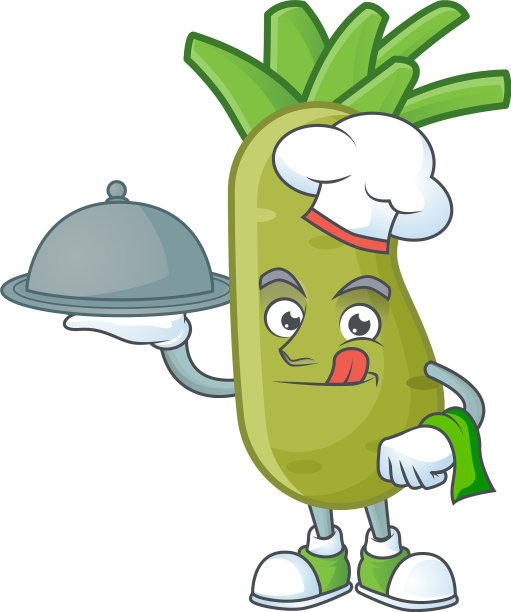 可爱的芥末厨师与帽子和托盘卡通图片下载