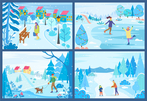 男人和女人在冬天的雪园活动图片下载