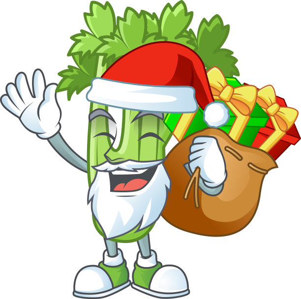 圣诞老人与礼品袋芹菜植物卡通图片下载
