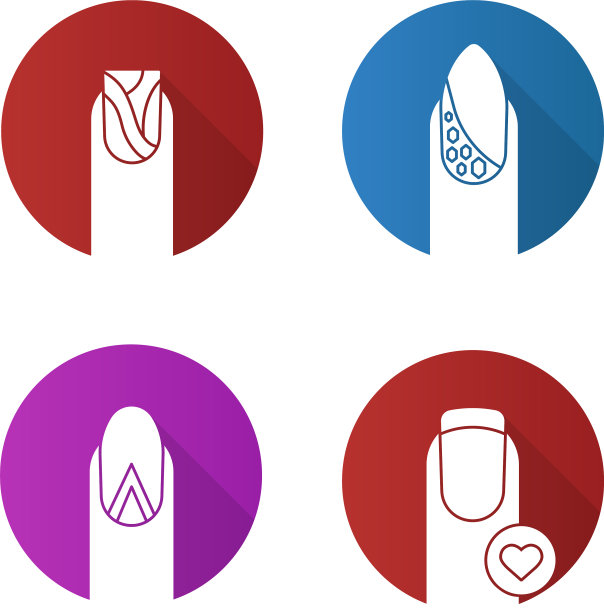 美甲平面设计长阴影字形图标集图片下载