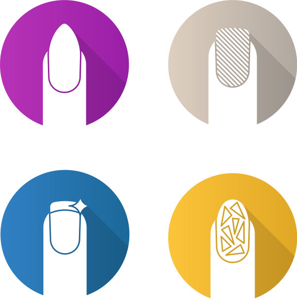 美甲平面设计长阴影字形图标集图片下载