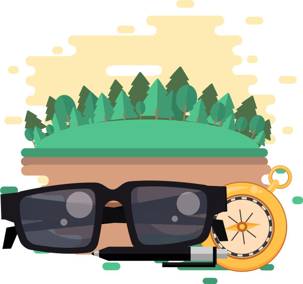 世界旅游场景与太阳镜和图标图片下载