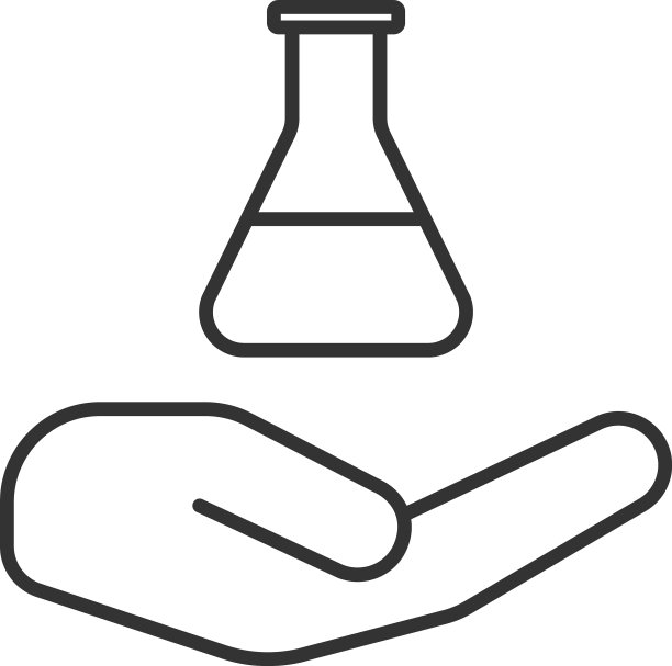 张开手与实验室烧瓶线性图标图片下载