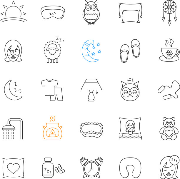 睡眠配件线性图标集图片下载