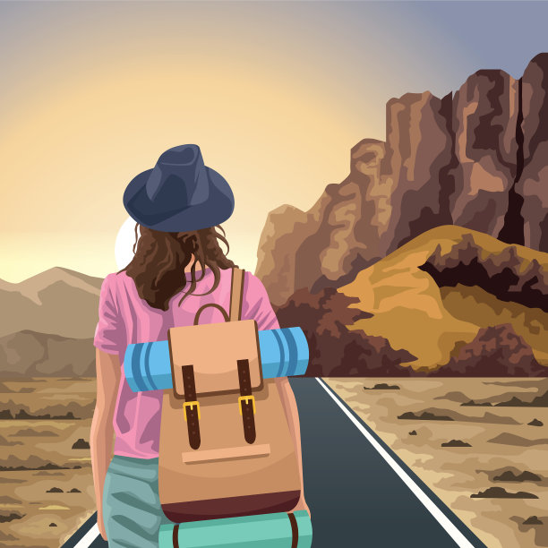 美丽的西方风景与旅行者女人图片下载