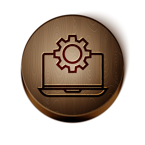 棕色线笔记本电脑和齿轮图标孤立在白色图片下载