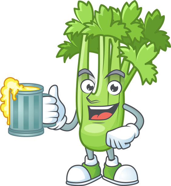 快乐的脸芹菜植物和一杯啤酒图片下载