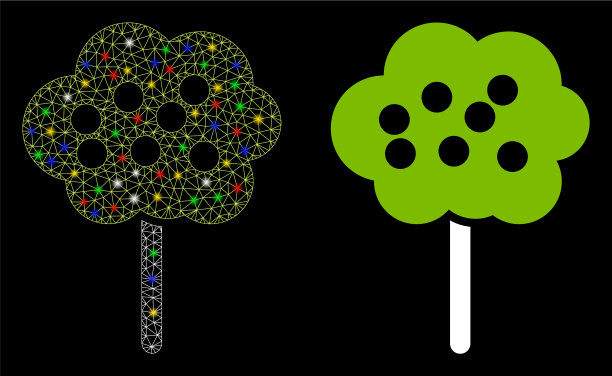 耀斑网状网络树图标与闪光点图片下载