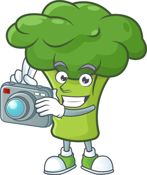 聪明的摄影师绿色西兰花卡通吉祥物图片下载