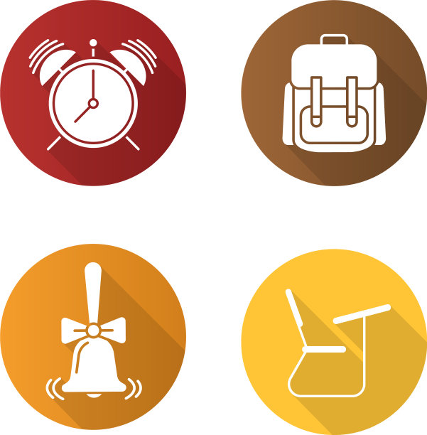 学校平面设计长阴影字形图标集图片下载