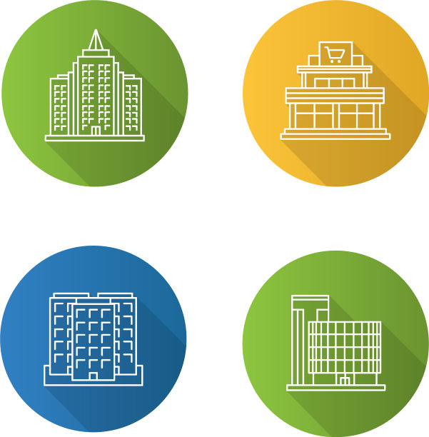 城市建筑平面线性长阴影图标集图片下载