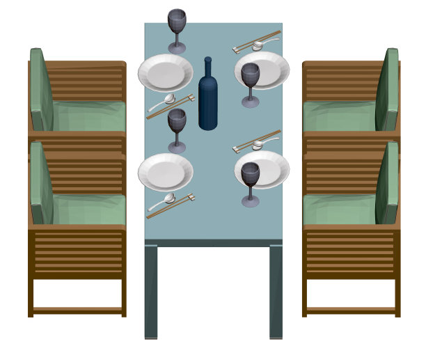 桌子上有盘子、玻璃杯和一瓶酒图片下载