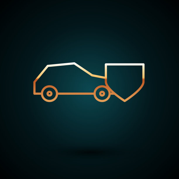 金色线车与盾牌图标隔离在黑暗图片下载