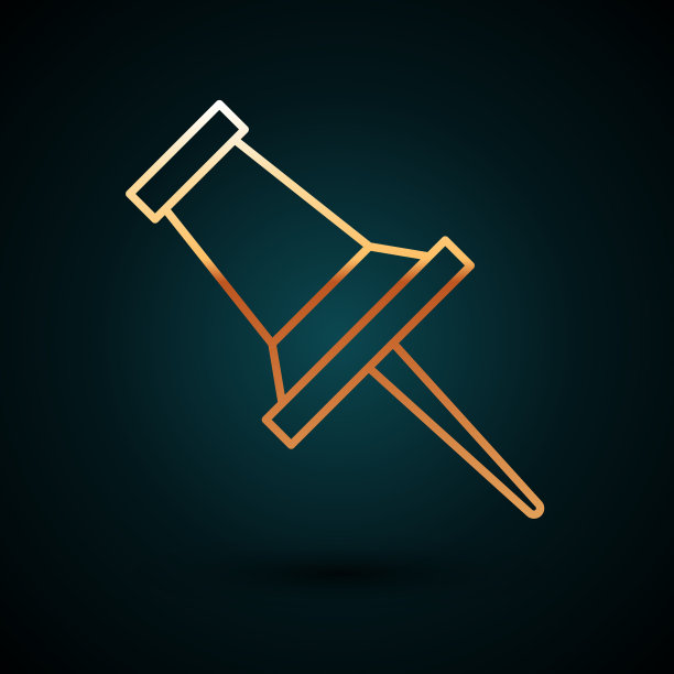 金色线推针图标隔离在深蓝色图片下载