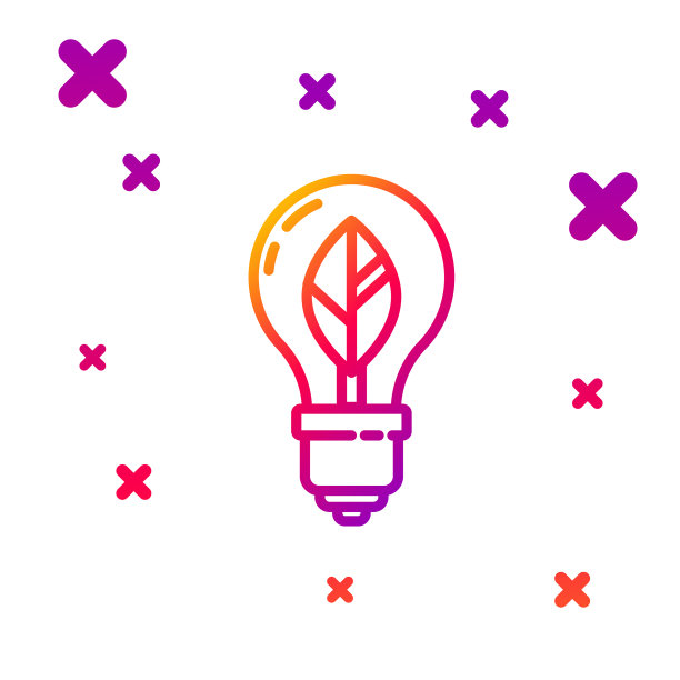 颜色线灯泡与叶子图标隔离图片下载