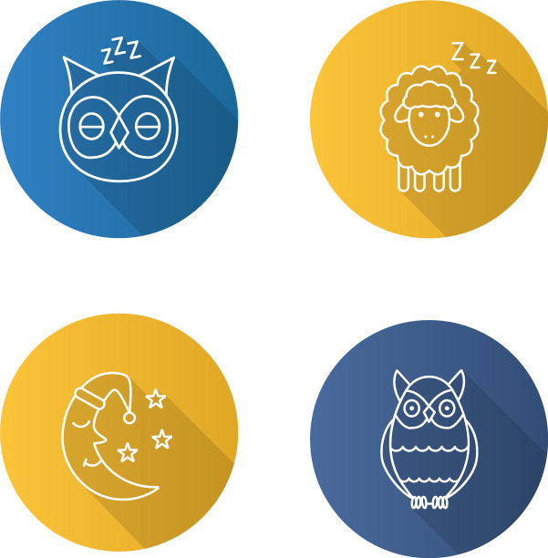 夜间平面线性长阴影图标集图片下载