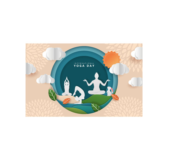 国际瑜伽日的纸剪瑜伽体图片下载