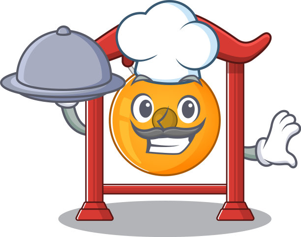 卡通设计的中国宫卷轴作为厨师用图片下载